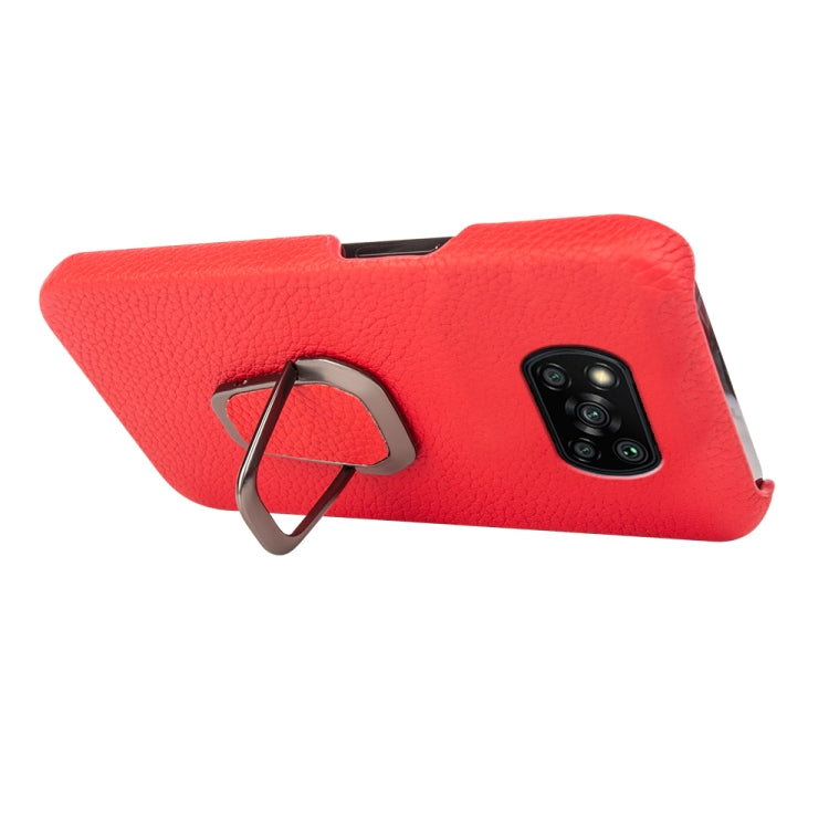 For Xiaomi Poco X3 Pro / Poco X3 / X3 NFC  Ring Holder Litchi Texture Genuine Leather Phone Case