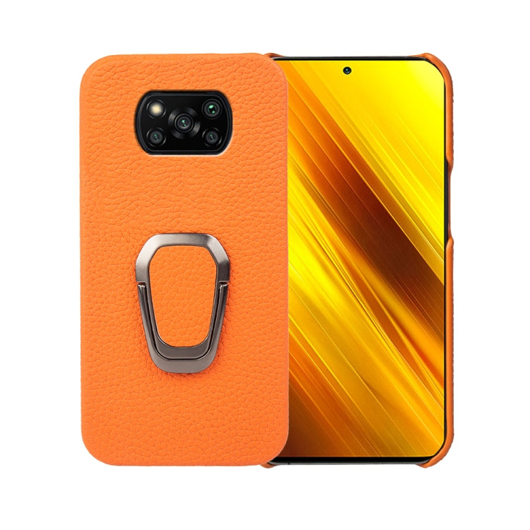 For Xiaomi Poco X3 Pro / Poco X3 / X3 NFC  Ring Holder Litchi Texture Genuine Leather Phone Case