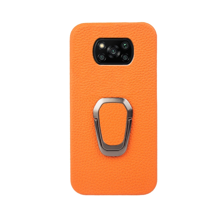 For Xiaomi Poco X3 Pro / Poco X3 / X3 NFC  Ring Holder Litchi Texture Genuine Leather Phone Case