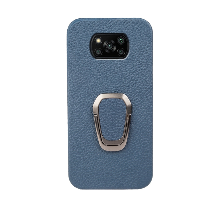 For Xiaomi Poco X3 Pro / Poco X3 / X3 NFC  Ring Holder Litchi Texture Genuine Leather Phone Case