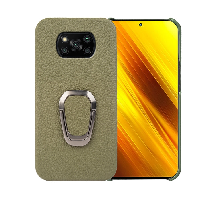 For Xiaomi Poco X3 Pro / Poco X3 / X3 NFC  Ring Holder Litchi Texture Genuine Leather Phone Case