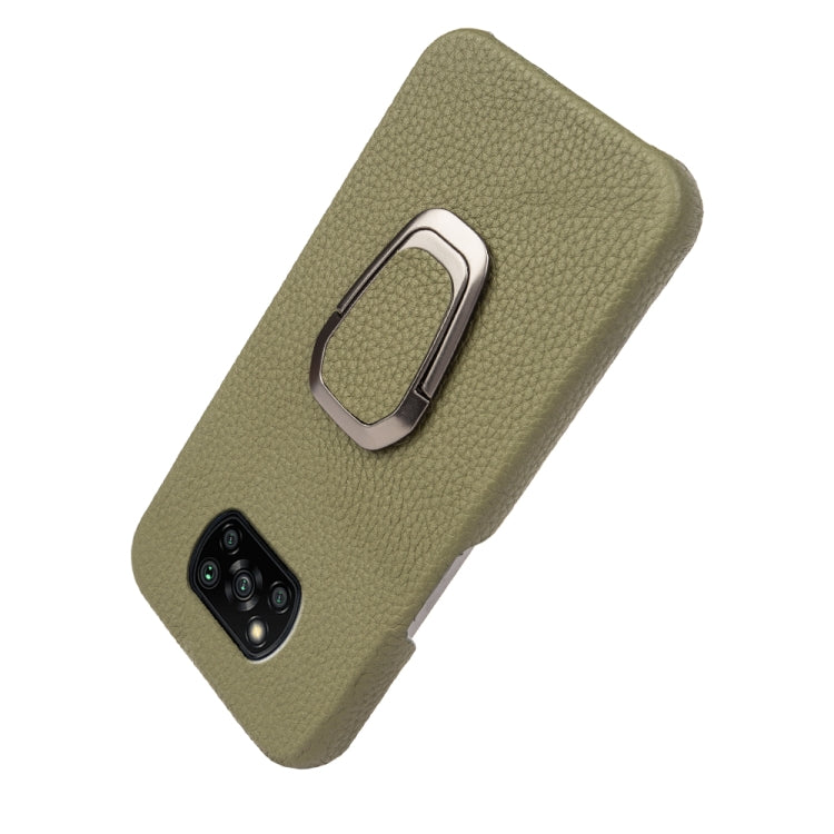 For Xiaomi Poco X3 Pro / Poco X3 / X3 NFC  Ring Holder Litchi Texture Genuine Leather Phone Case