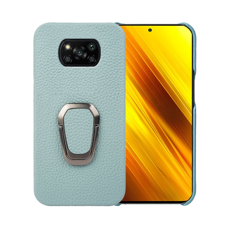 For Xiaomi Poco X3 Pro / Poco X3 / X3 NFC  Ring Holder Litchi Texture Genuine Leather Phone Case