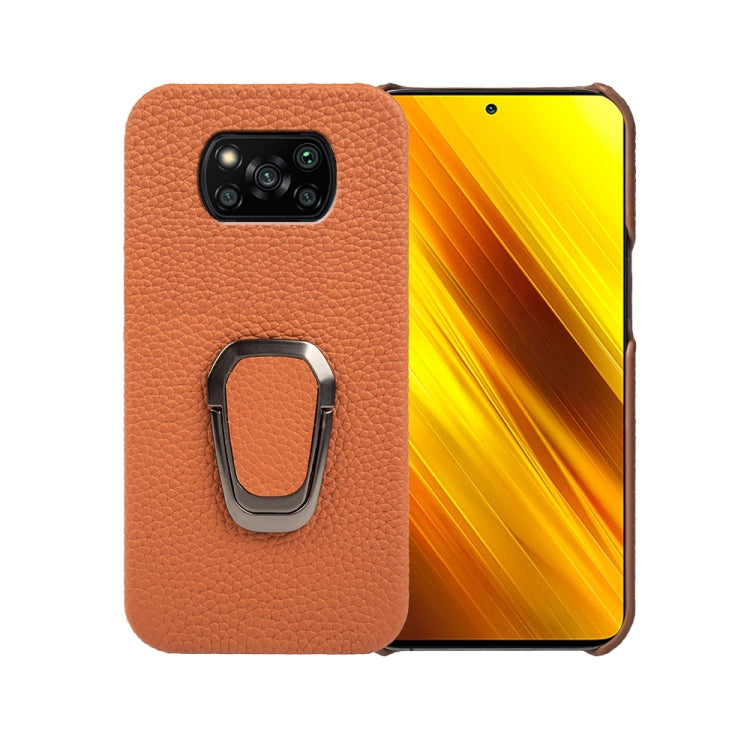 For Xiaomi Poco X3 Pro / Poco X3 / X3 NFC  Ring Holder Litchi Texture Genuine Leather Phone Case