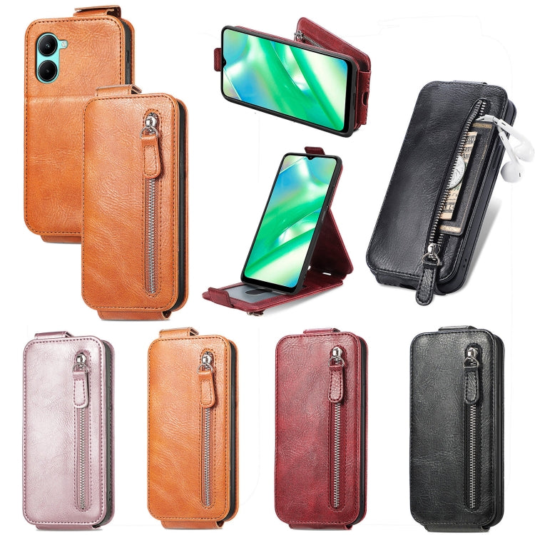 For Realme C33 Zipper Wallet Vertical Flip Leather Phone Case