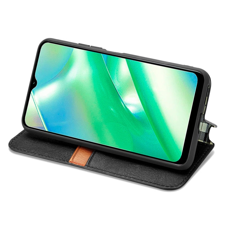 For Realme C33 Cubic Grid Pressed Magnetic Leather Phone Case