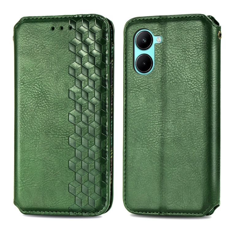 For Realme C33 Cubic Grid Pressed Magnetic Leather Phone Case