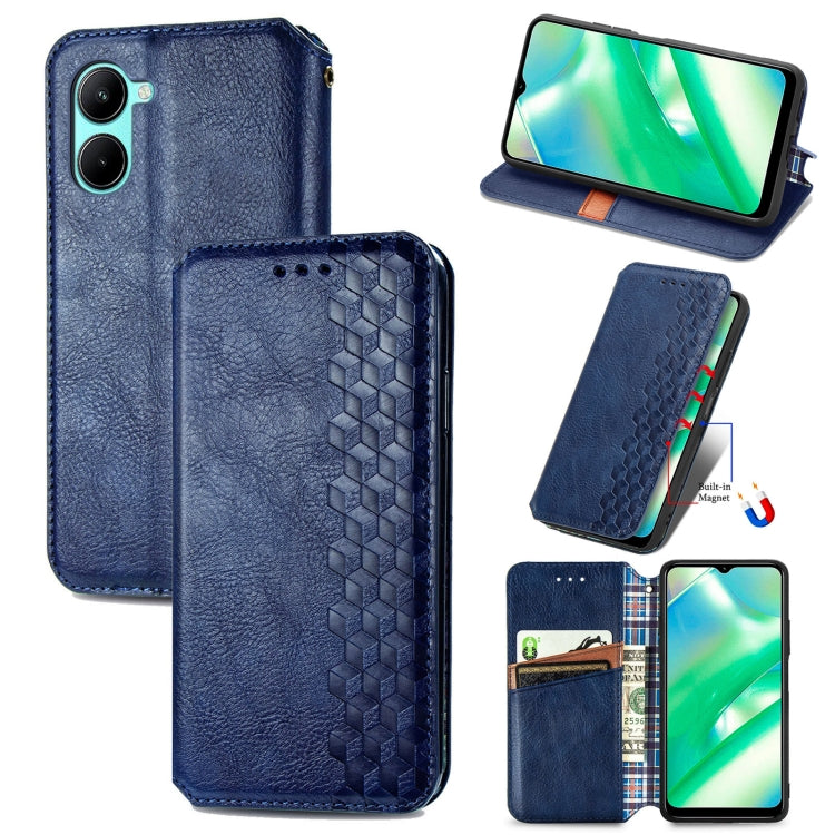 For Realme C33 Cubic Grid Pressed Magnetic Leather Phone Case
