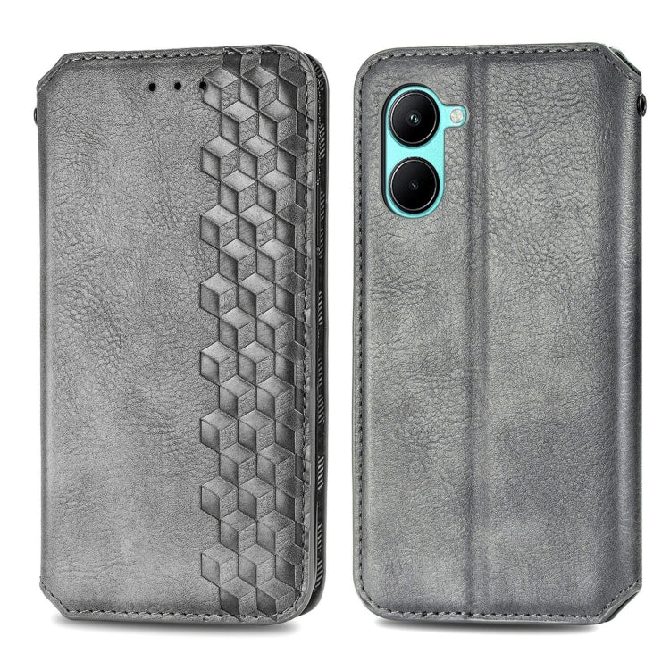 For Realme C33 Cubic Grid Pressed Magnetic Leather Phone Case
