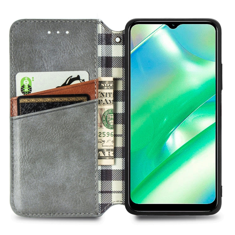 For Realme C33 Cubic Grid Pressed Magnetic Leather Phone Case