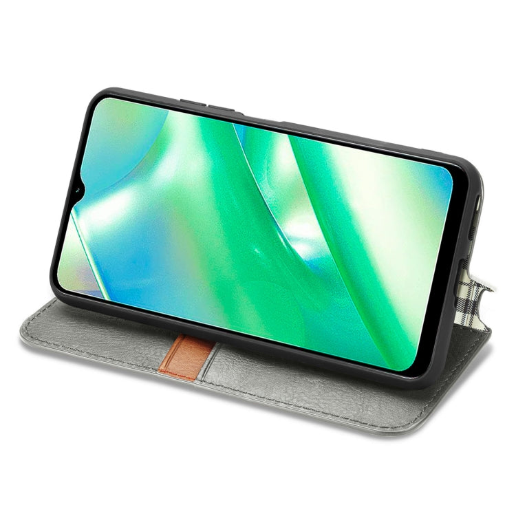 For Realme C33 Cubic Grid Pressed Magnetic Leather Phone Case