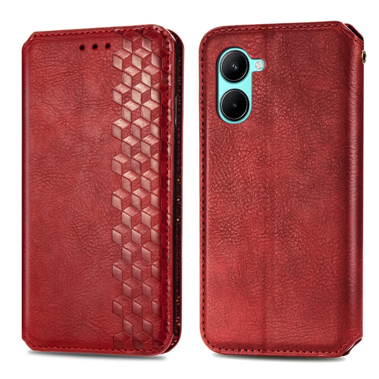 For Realme C33 Cubic Grid Pressed Magnetic Leather Phone Case