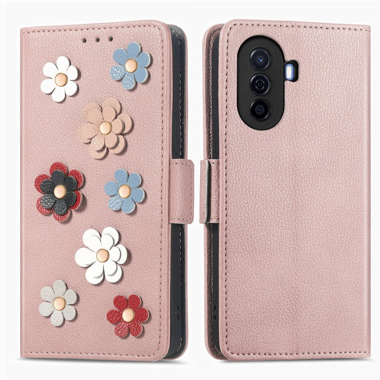 For Huawei Nova Y70 Stereoscopic Flowers Leather Phone Case