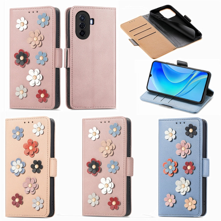 For Huawei Nova Y70 Stereoscopic Flowers Leather Phone Case