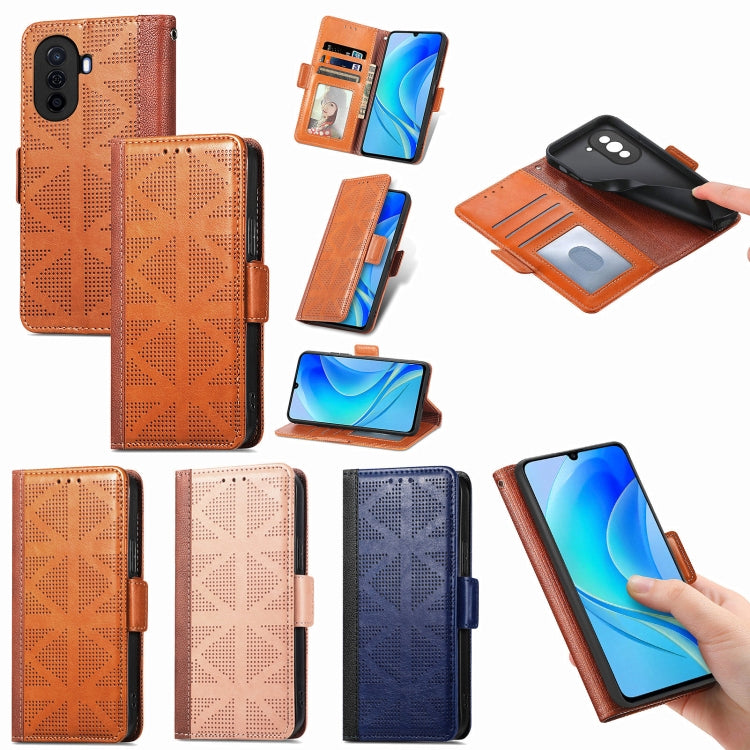 For Huawei Nova Y70 Grid Leather Flip Phone Case
