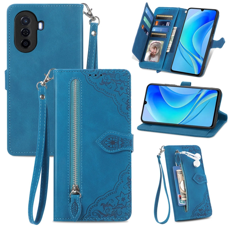 For Huawei  Enjoy 50 Embossed Flower Zipper Leather Phone Case