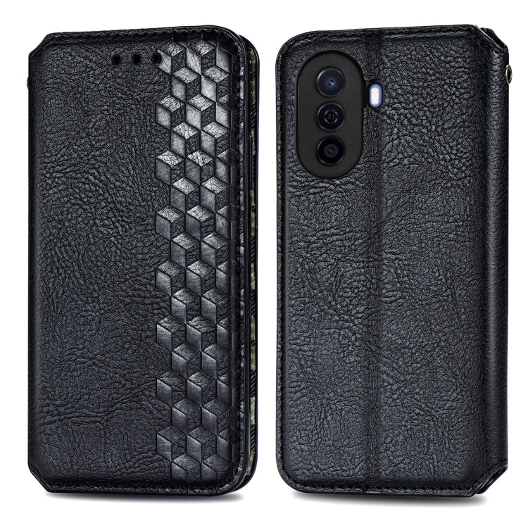 For Huawei Enjoy 50 Cubic Grid Pressed Magnetic Leather Phone Case