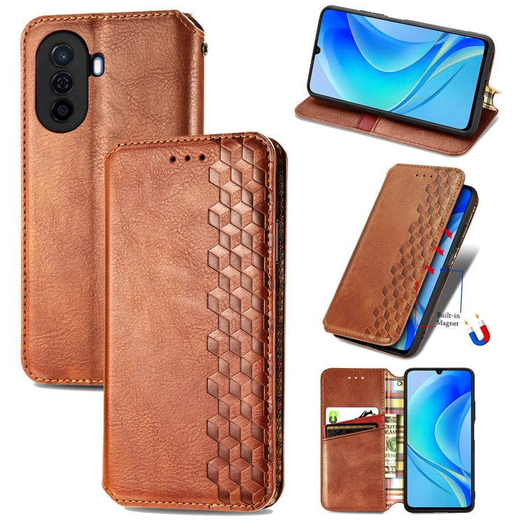 For Huawei Enjoy 50 Cubic Grid Pressed Magnetic Leather Phone Case