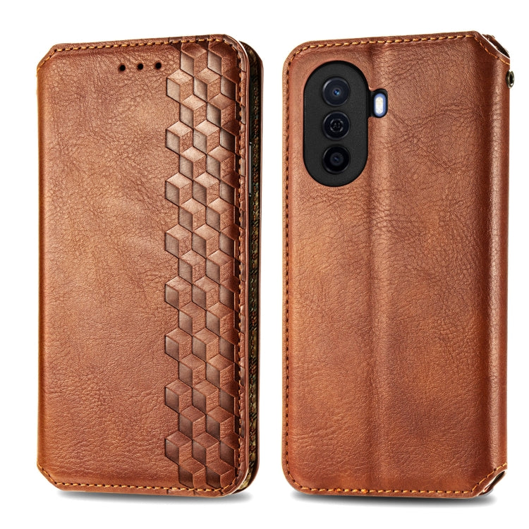 For Huawei Enjoy 50 Cubic Grid Pressed Magnetic Leather Phone Case