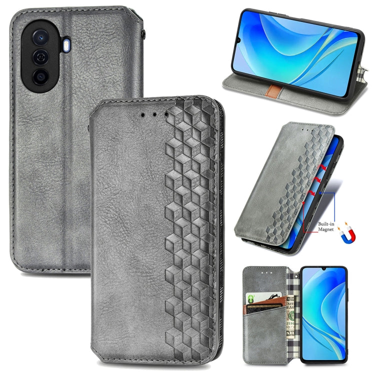 For Huawei Enjoy 50 Cubic Grid Pressed Magnetic Leather Phone Case