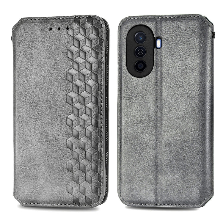 For Huawei Enjoy 50 Cubic Grid Pressed Magnetic Leather Phone Case