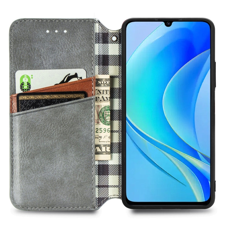 For Huawei Enjoy 50 Cubic Grid Pressed Magnetic Leather Phone Case