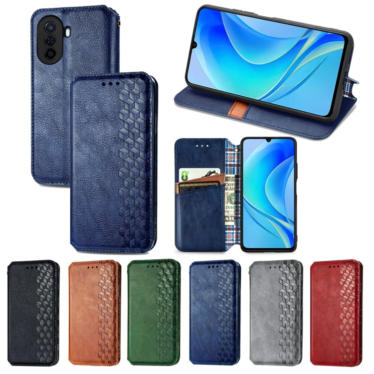 For Huawei Enjoy 50 Cubic Grid Pressed Magnetic Leather Phone Case