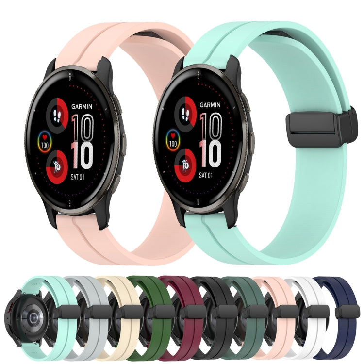 For Garmin Venu 2 Plus 20mm Solid Color Magnetic Clasp Silicone Watch Band