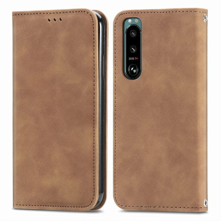 For Sony Xperia 5 IV Retro Skin Feel Magnetic Leather Phone Case