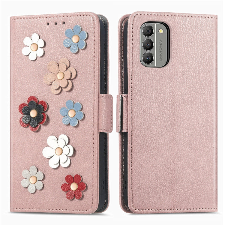 For Nokia G400 Stereoscopic Flowers Leather Phone Case