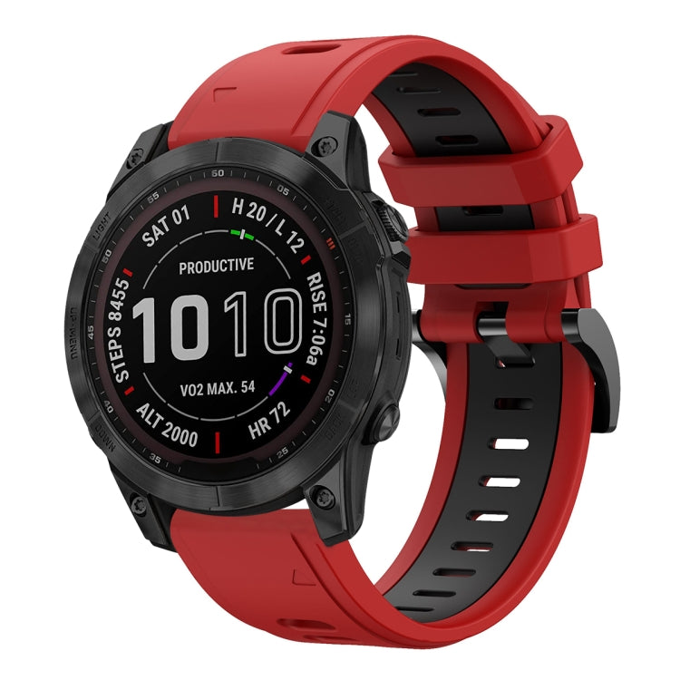 For Garmin Fenix 7 Sapphire Solar 22mm Two-Color Sports Silicone Watch Band