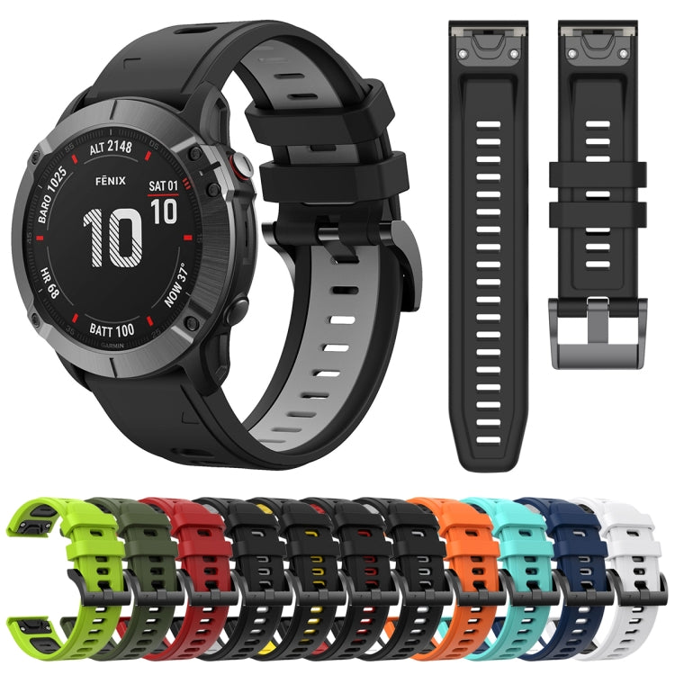 For Garmin Fenix 6X 26mm Two-Color Sports Silicone Watch Band