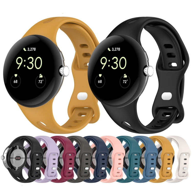 For Google Pixel Watch Water Drop Slimming Butterfly Button Solid Silicone Band