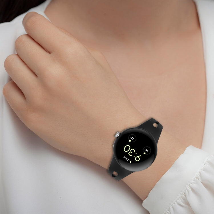 For Google Pixel Watch Water Drop Slimming Butterfly Button Solid Silicone Band
