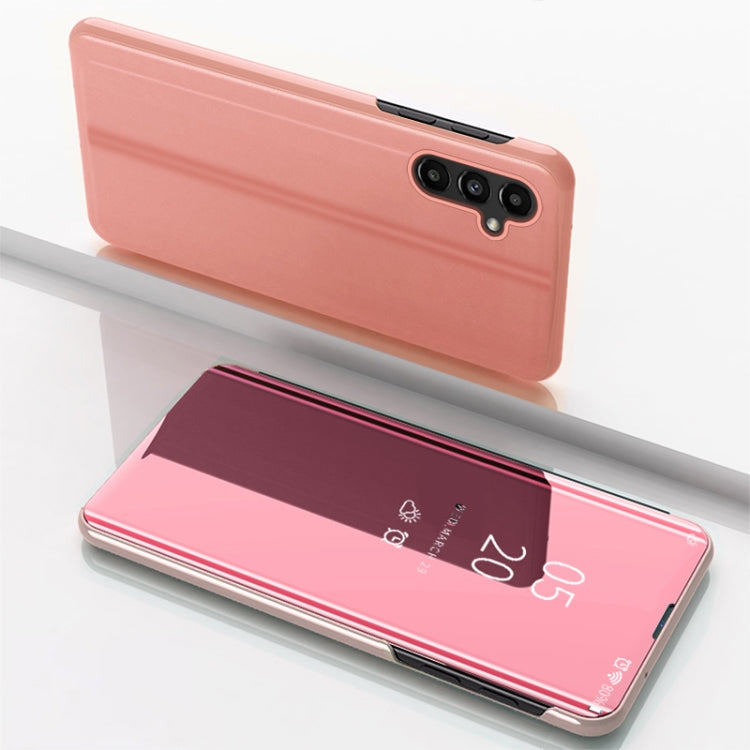 For Samsung Galaxy A14 5G Plated Mirror Horizontal Flip Leather Case with Holder