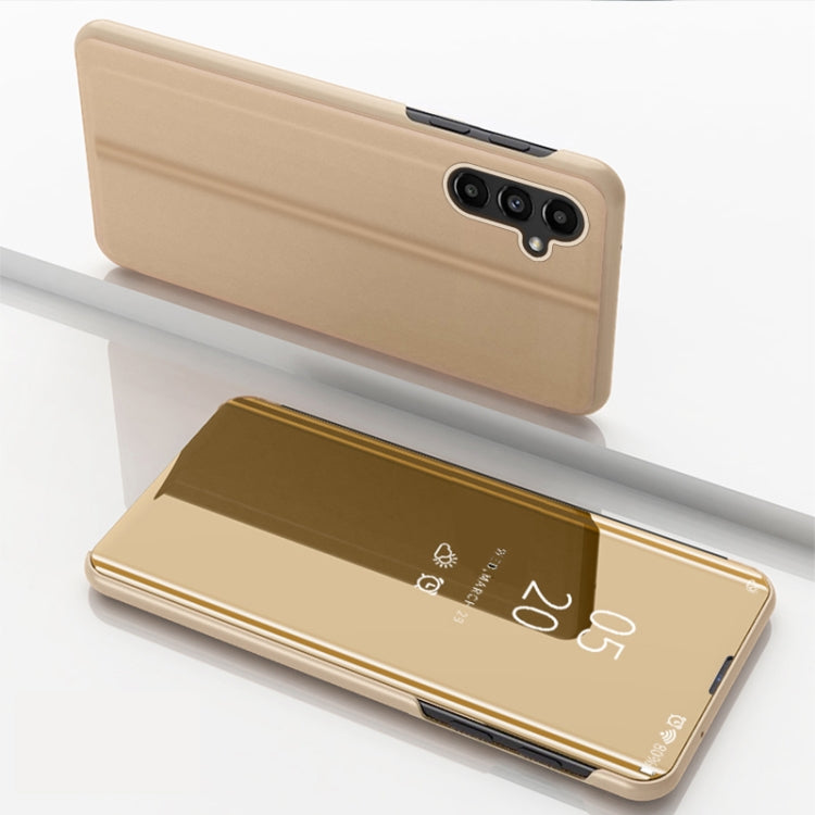 For Samsung Galaxy A14 5G Plated Mirror Horizontal Flip Leather Case with Holder