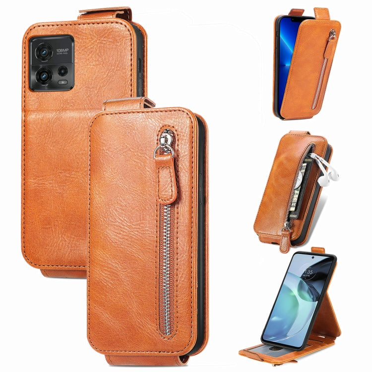 For Motorola Moto G72 Zipper Wallet Vertical Flip Leather Phone Case