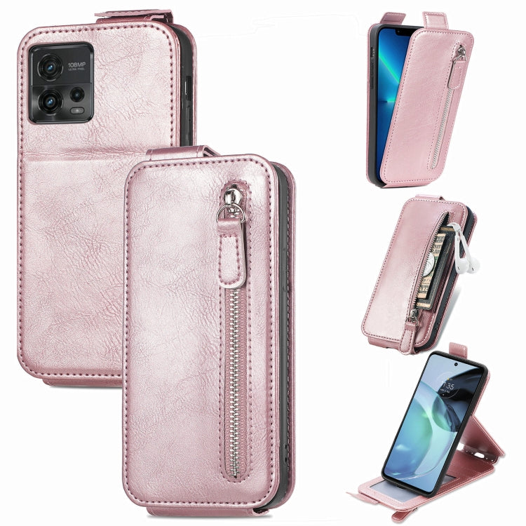 For Motorola Moto G72 Zipper Wallet Vertical Flip Leather Phone Case