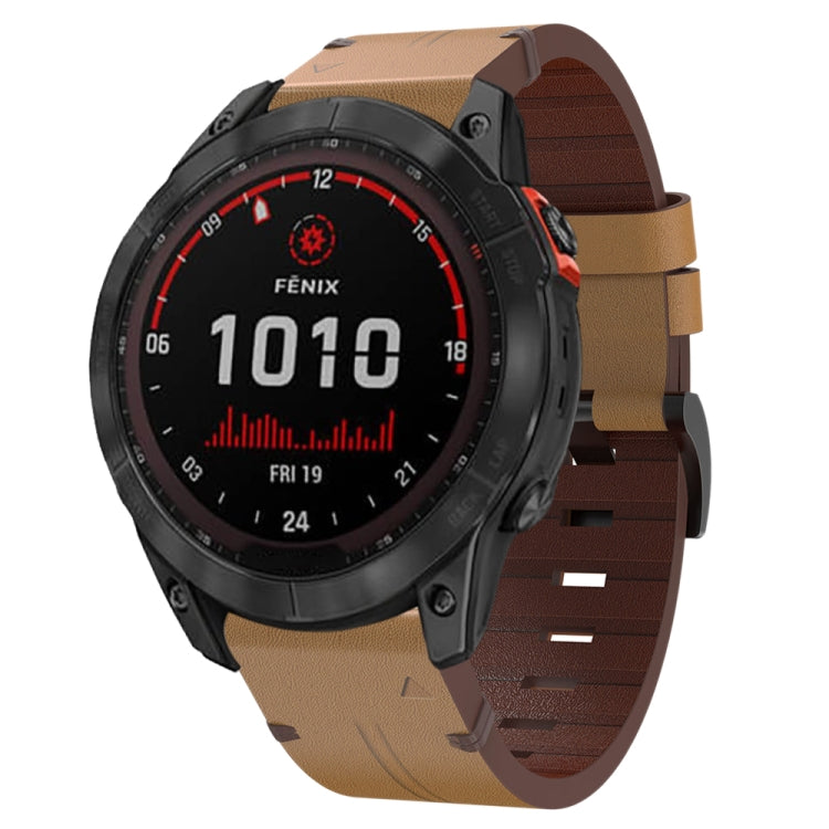 For Garmin Fenix 7X Solar 26mm Leather Steel Buckle Watch Band