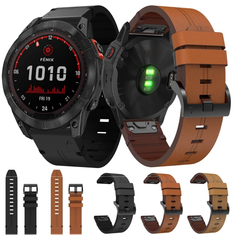For Garmin Fenix 7X Solar 26mm Leather Steel Buckle Watch Band