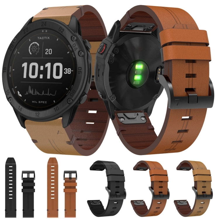 For Garmin Tactix Delta 26mm Leather Steel Buckle Watch Band