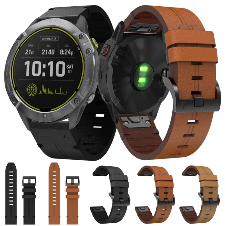 For Garmin Enduro 26mm Leather Steel Buckle Watch Band
