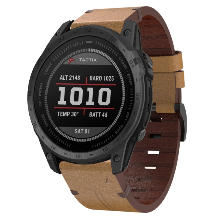 For Garmin Tactix 7 26mm Leather Steel Buckle Watch Band