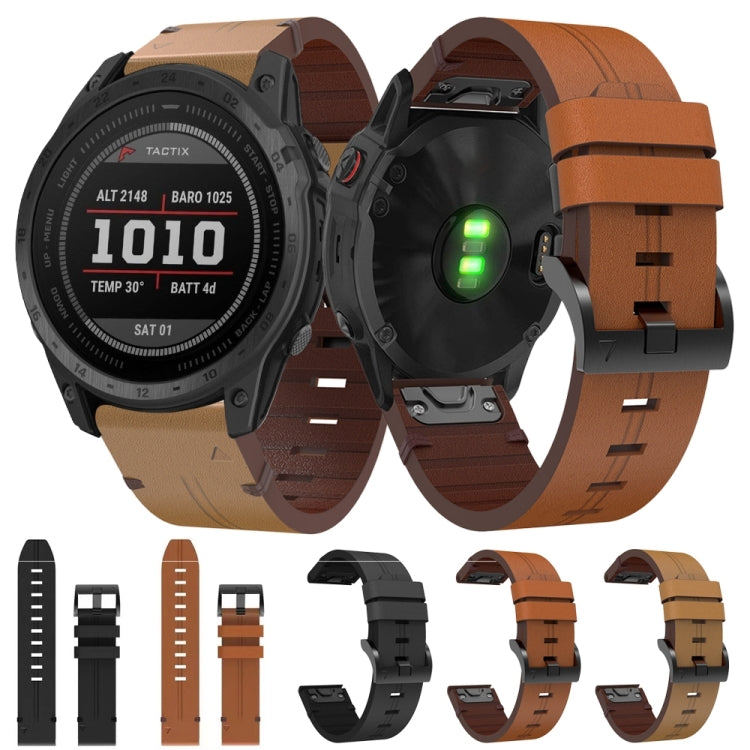 For Garmin Tactix 7 26mm Leather Steel Buckle Watch Band