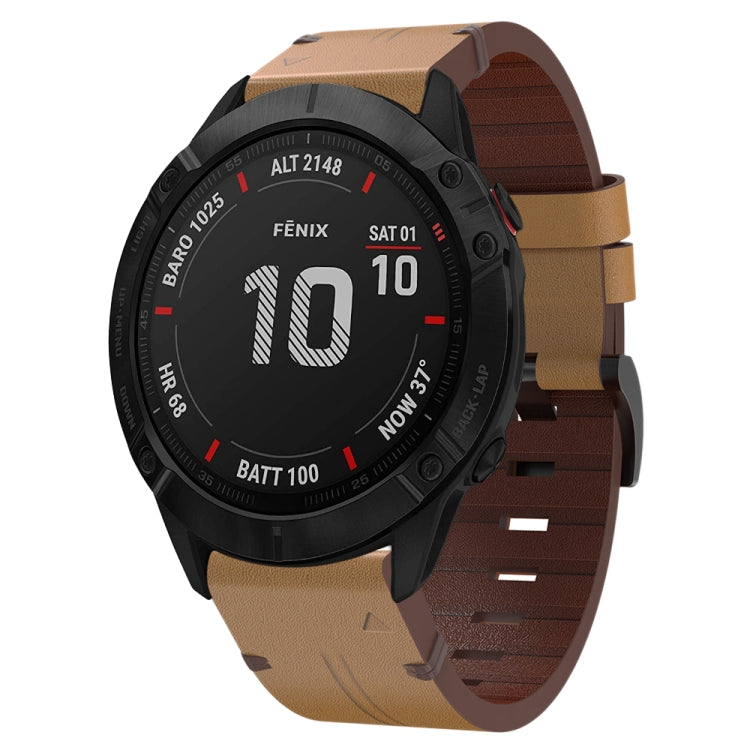 For Garmin Fenix 6X Pro 26mm Leather Steel Buckle Watch Band