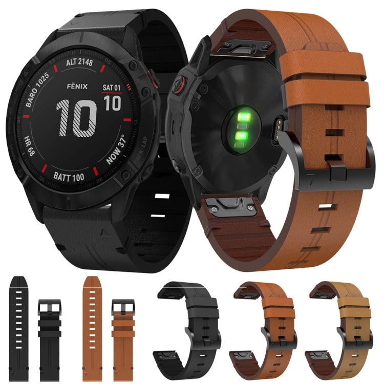 For Garmin Fenix 6X Pro 26mm Leather Steel Buckle Watch Band