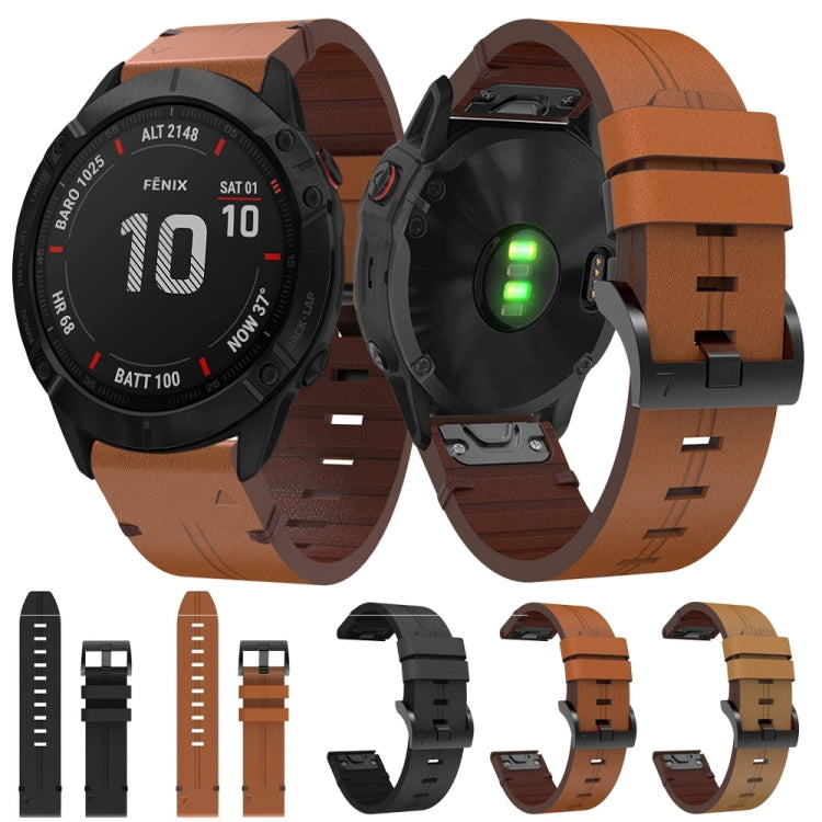 For Garmin Fenix 6X Sapphire 26mm Leather Steel Buckle Watch Band