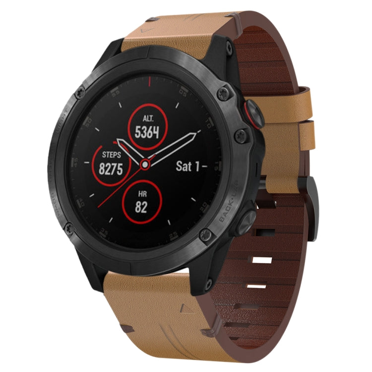 For Garmin Fenix 5X Plus 26mm Leather Steel Buckle Watch Band