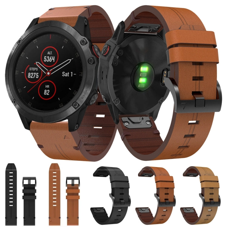 For Garmin Fenix 5X Plus 26mm Leather Steel Buckle Watch Band