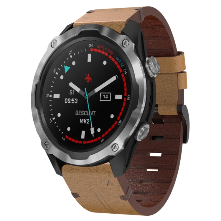 For Garmin Descent MK 2 26mm Leather Steel Buckle Watch Band